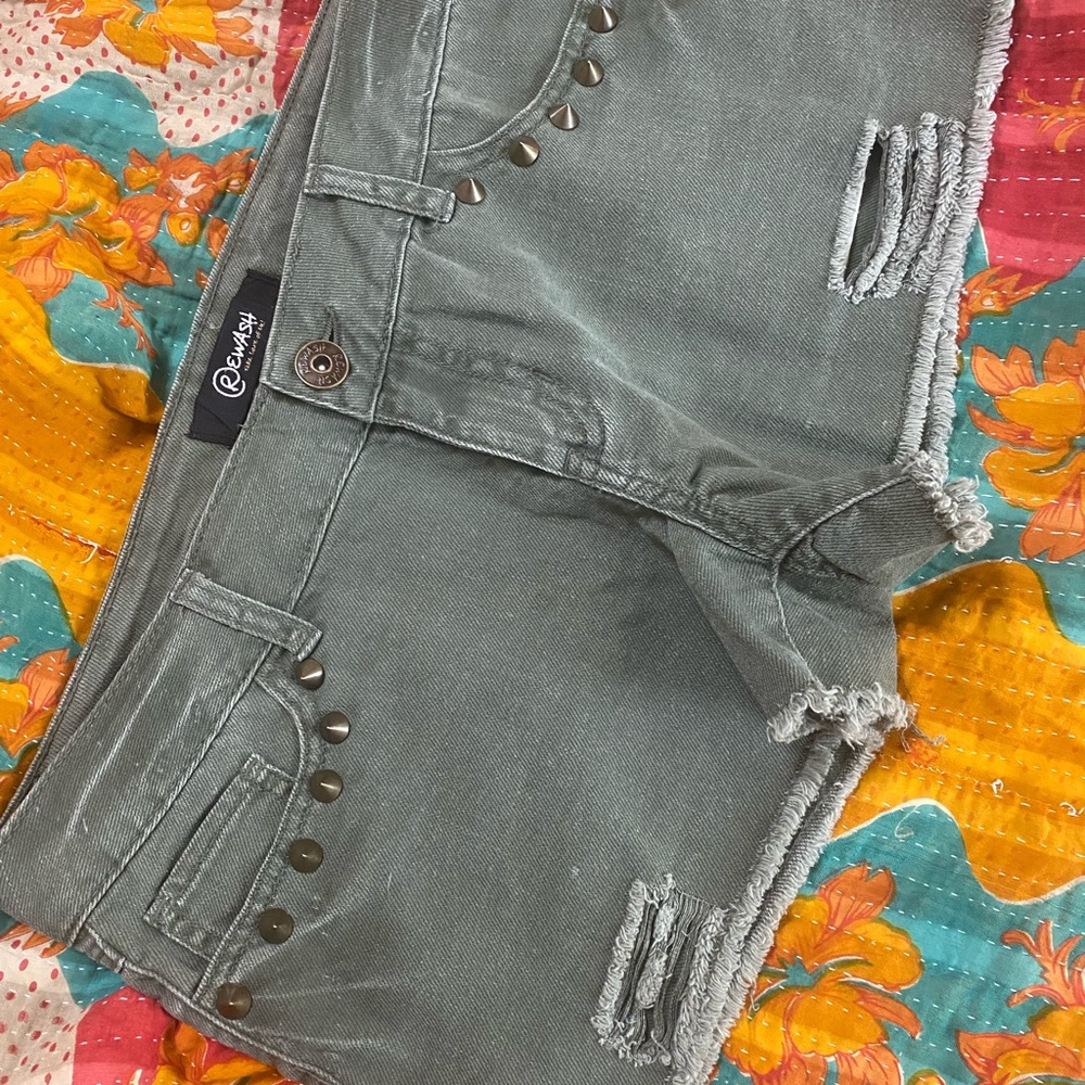 Olive Green Studded Booty Shorts, sz 7